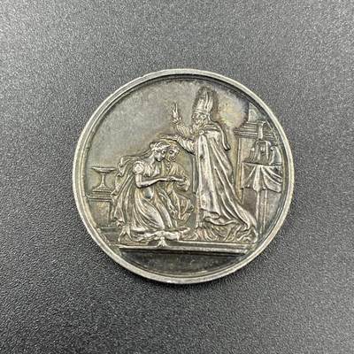 「木头集藏」章牌专场-第58场 - 法国婚礼银章，直径：27mm，9.4g，早期无边铭版本