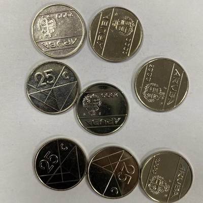 康怡轩钱币【世界流通币 套币 年版币 专场】第442期 - 阿鲁巴25分硬币 8枚散装 年份随机 硬币 单枚1.8