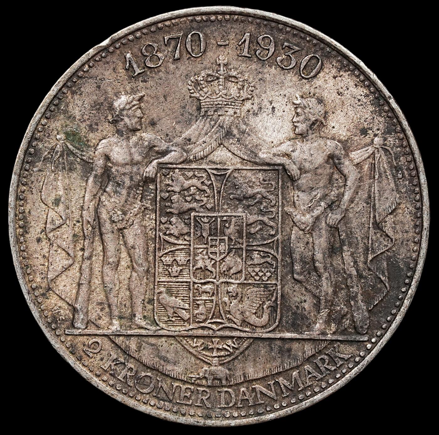 修遠堂世界钱币第七十六期 1930年丹麦国王60大寿纪念2克朗银币 15g，含银80%