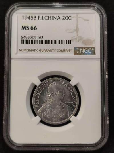 G&W世界散币，银币处理专场（第21场） - NGC-MS66 法属印度之那1945年20分