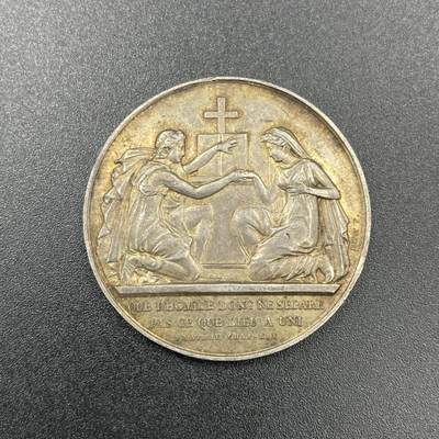 「木头集藏」章牌专场-第58场 - 1855年法国婚礼银章，直径：32mm，14.2 g，边铭：手指 ARGENT （1845-1860），