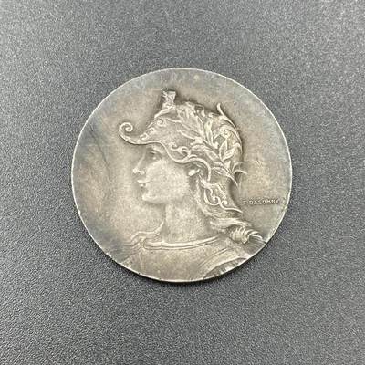 「木头集藏」章牌专场-第58场 - F.RASUMNY～1890年法国公证人银章，直径：31.5mm，12.9g，边铭：菱形厂标 ARGENT 950 野猪头银标，少见玛丽安娜形象。