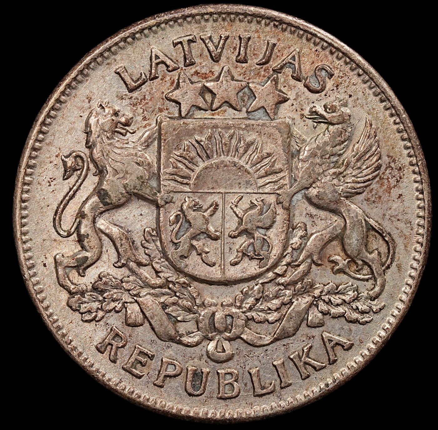 修遠堂世界钱币第七十六期 1925年拉脱维亚2 LATI银币 9.97g