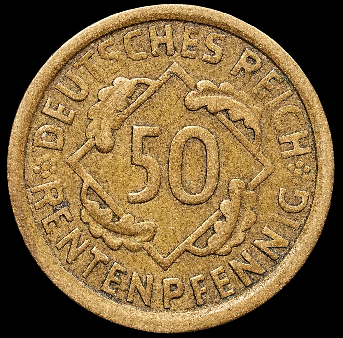 修遠堂世界钱币第七十六期 1924年德国50芬尼 E厂铭