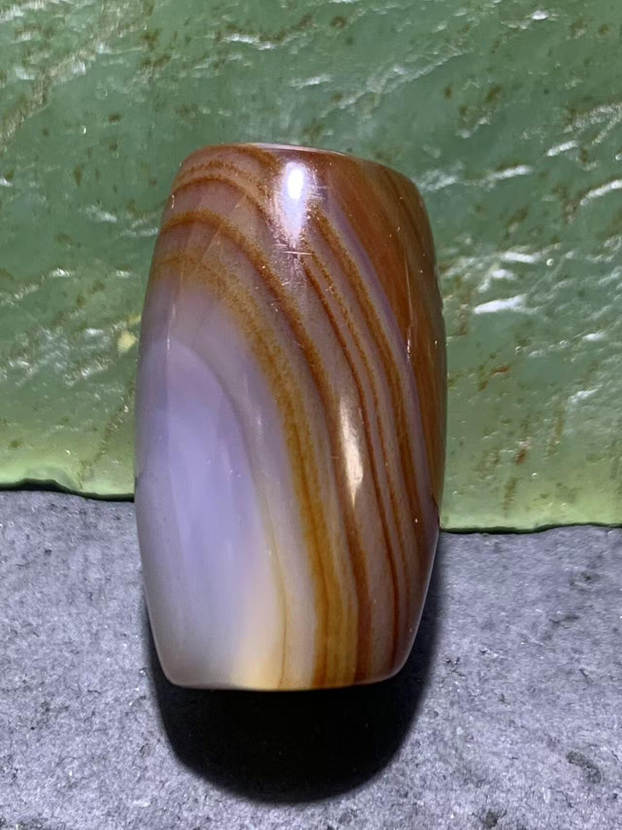 高玉化千层纹巴西玛瑙随形通货桶珠一个，，