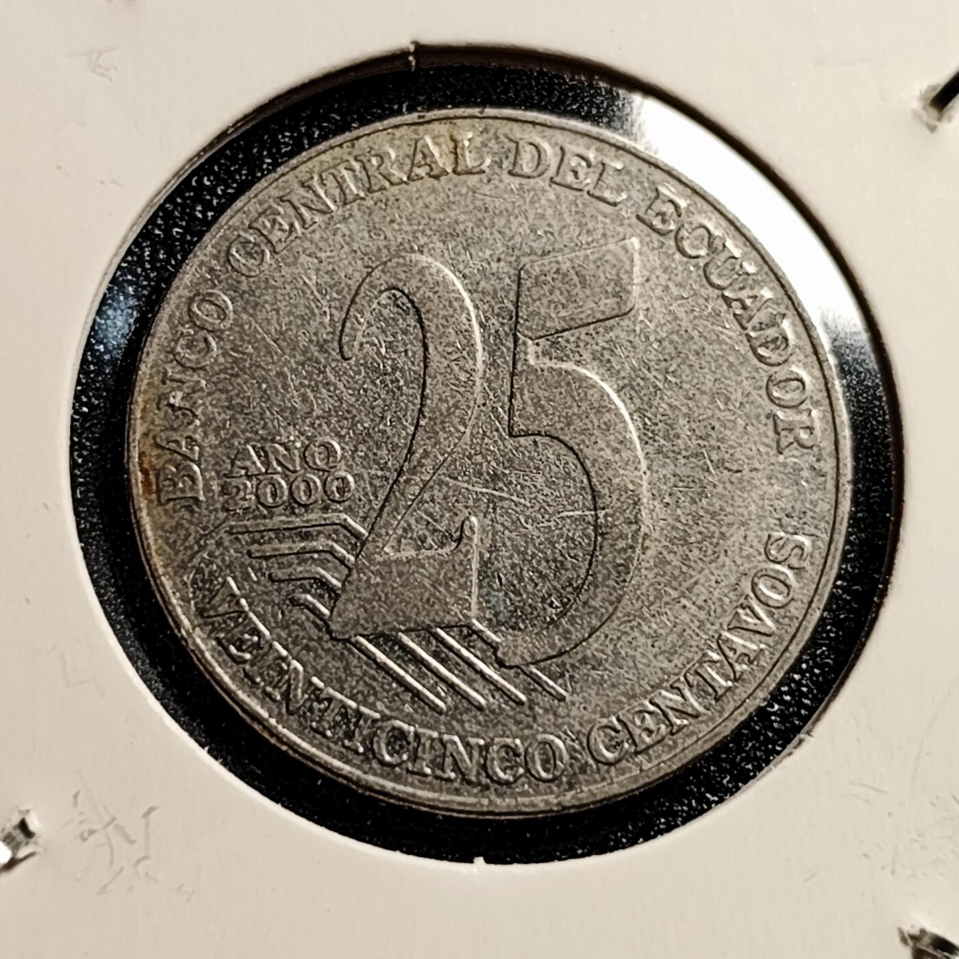 泉币菌-第45场-周末精品福利场 少见 厄瓜多尔25生丁镍币 2000年版 千禧年 24+mm