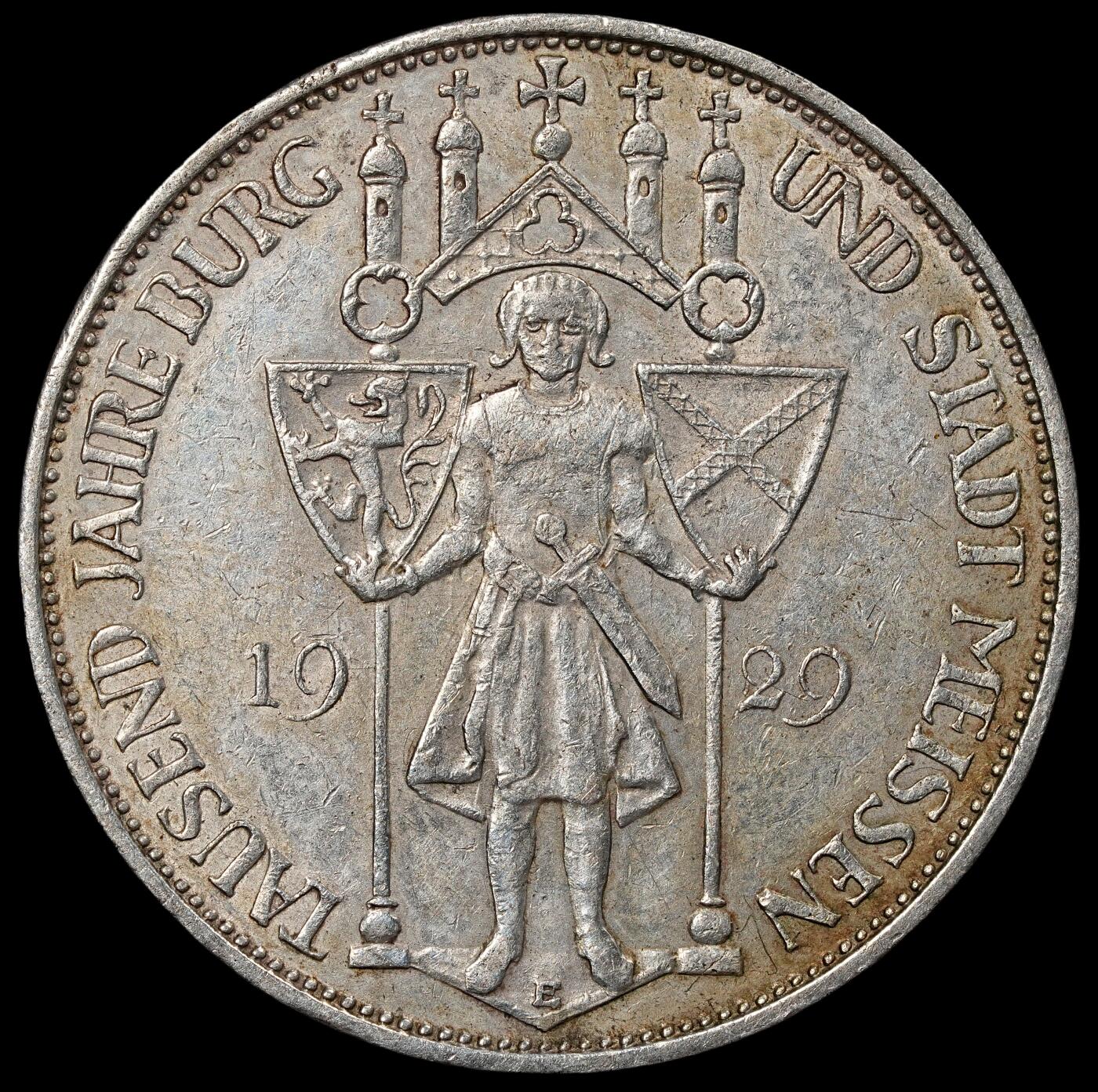 修遠堂世界钱币第七十六期 1929年德国魏玛共和国-梅森千年纪念3马克银币