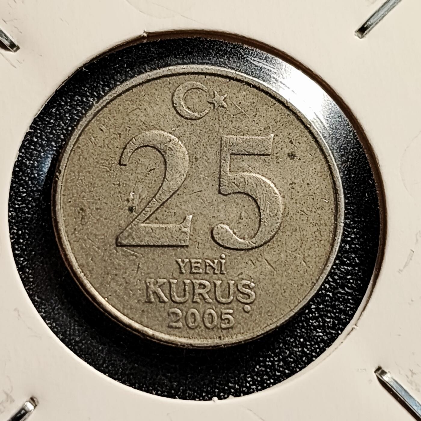 泉币菌-第45场-周末精品福利场 土耳其２５新库鲁 铜镍硬币 21.5ｍｍ