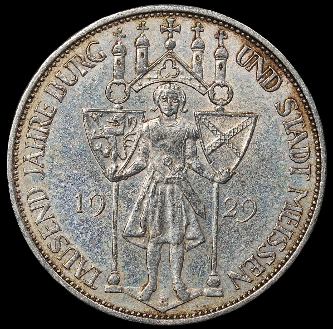 修遠堂世界钱币第七十六期 1929年德国魏玛共和国-梅森千年纪念3马克银币