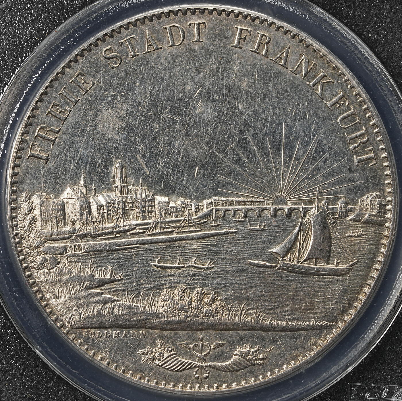 修遠堂世界钱币第七十六期 PCGS AU58 1840年法兰克福景观2泰勒大银币 大热门品种 类镜面底板