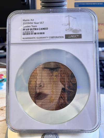 第164期拍卖【长期征集拍品】 - 纽埃2020年克里姆特名画黄金眼泪3盎司纪念银币NGC-PF69无原盒证书,里面的标签会滑动，999银，发行500枚，原价3100