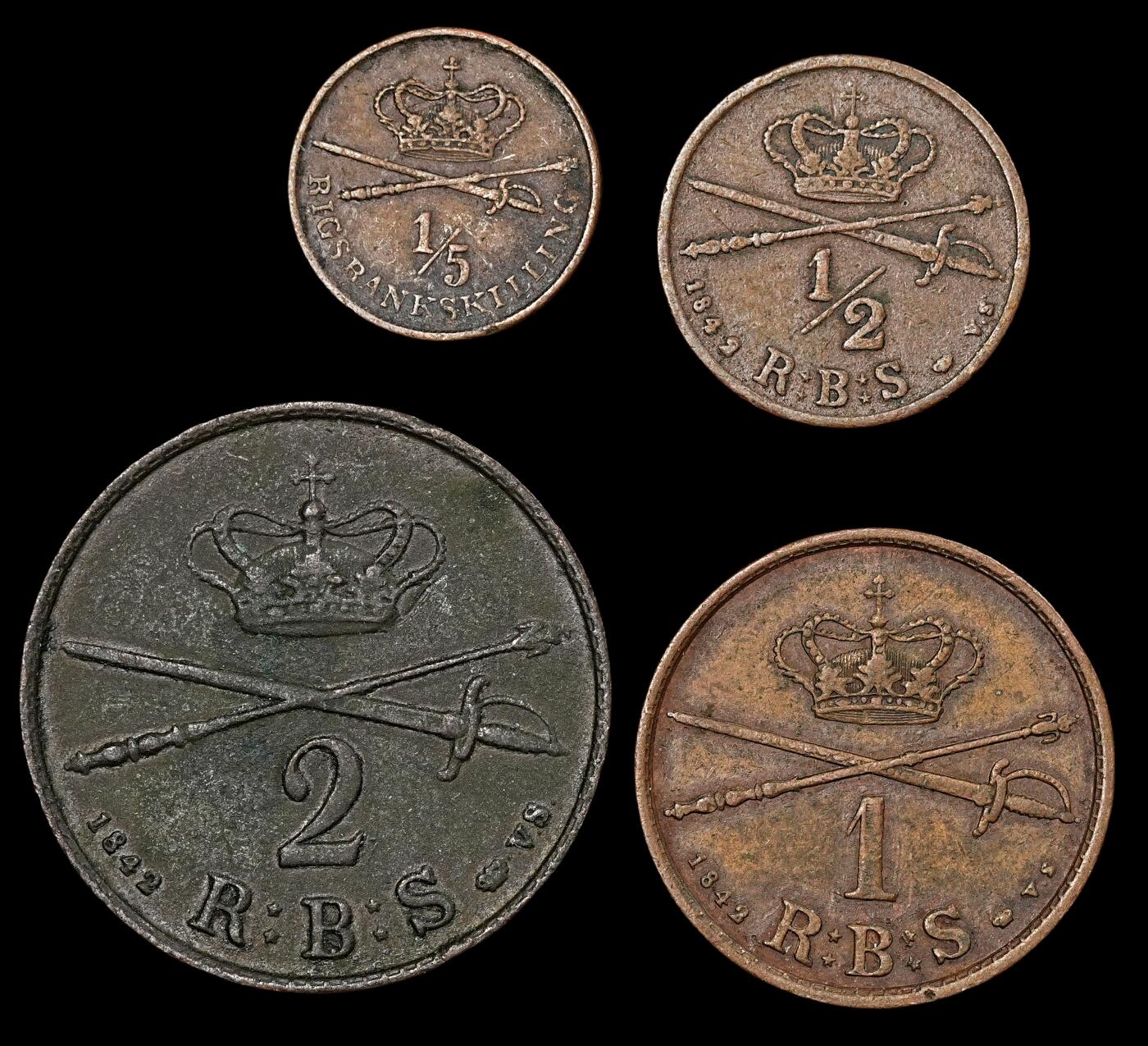 修遠堂世界钱币第七十六期 1842年丹麦铜币面值一套