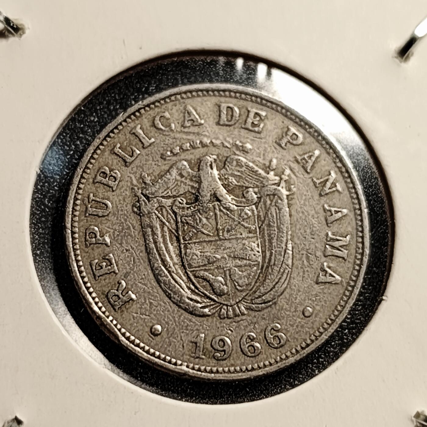 泉币菌-第45场-周末精品福利场 少见 巴拿马1966年5分 国鸟角雕  铜镍币  21.2mm C