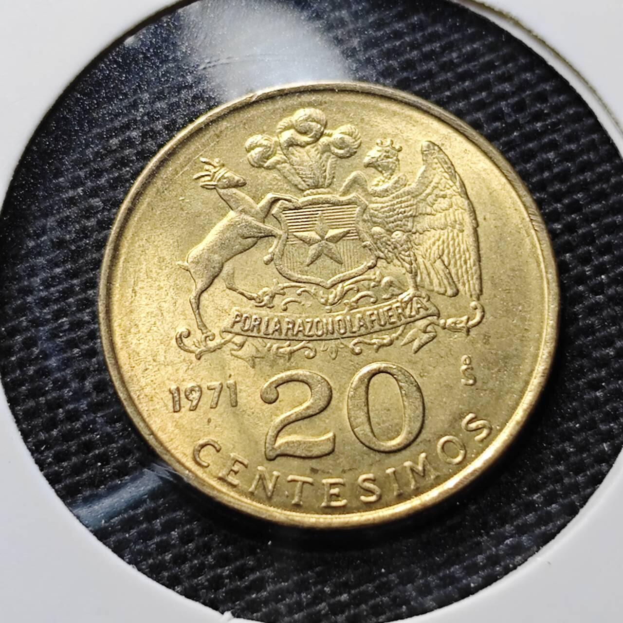 KK钱币收藏小铺 第305期 2月预留时间 周末发货 1971智利20分  好品