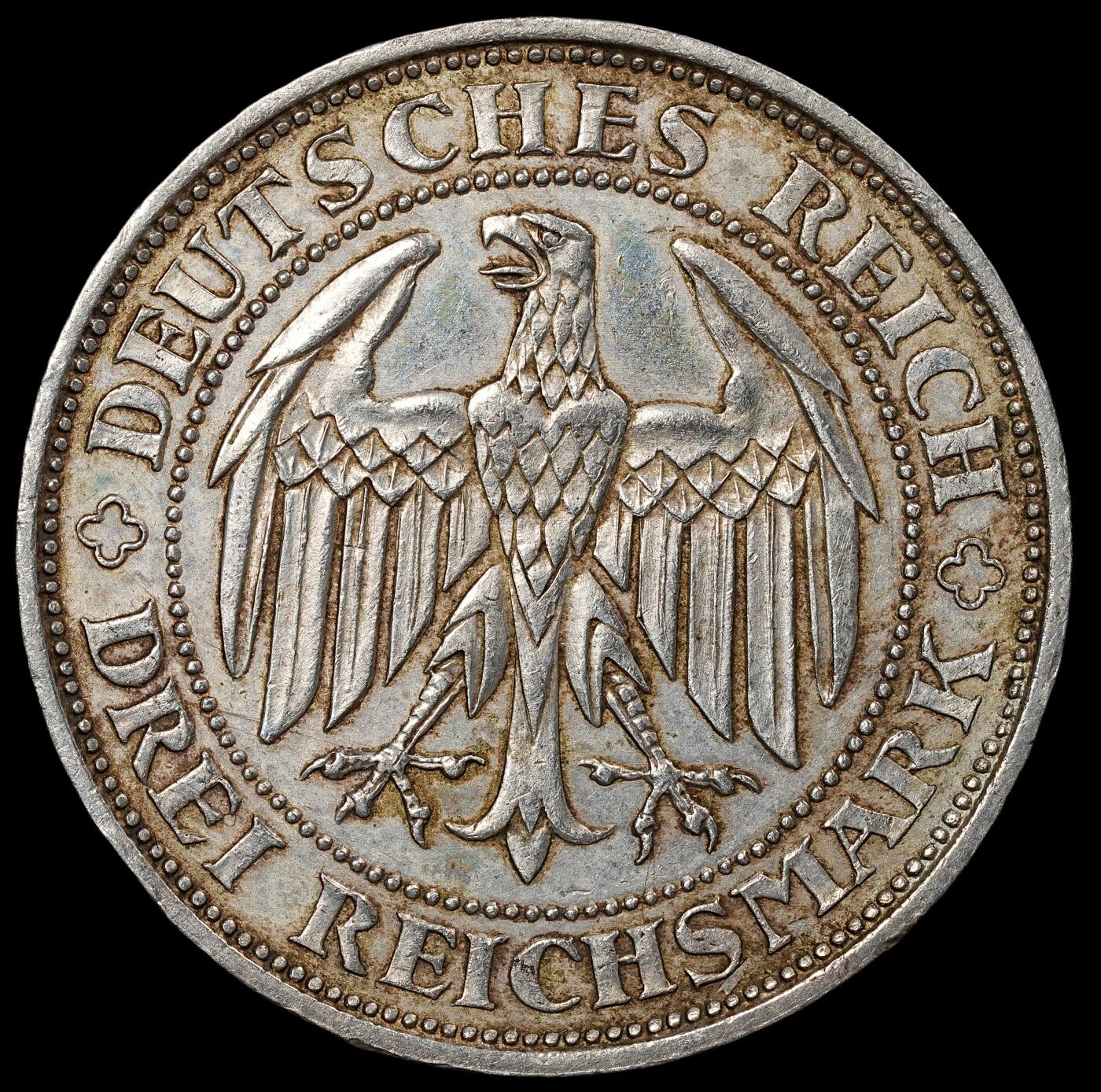 修遠堂世界钱币第七十六期 1929年德国魏玛共和国-梅森千年纪念3马克银币