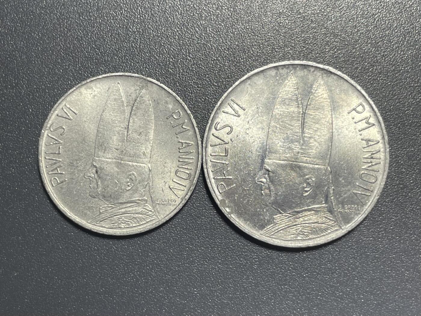 杂币散拍 梵蒂冈1966年5、10里拉铝币 牧人与羊 发行量9-10万枚