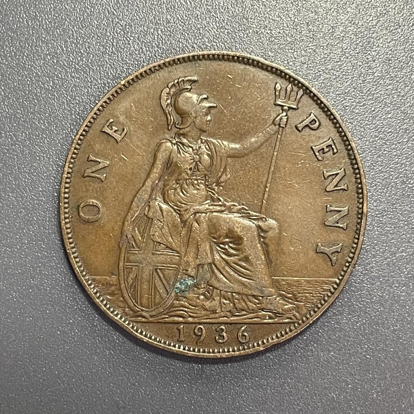 杂币散拍 英国1936年不列颠女神1便士铜币 乔治五世