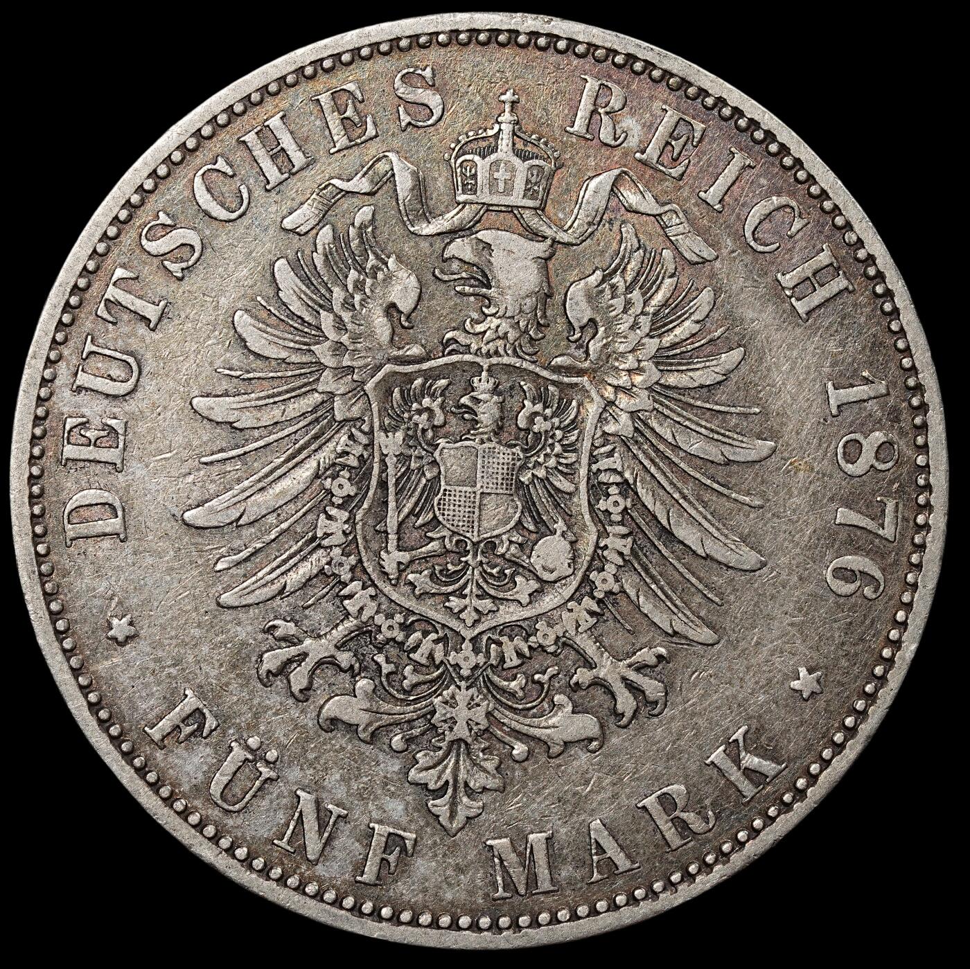 修遠堂世界钱币第七十六期 1876年普鲁士短翅鹰5马克大银币
