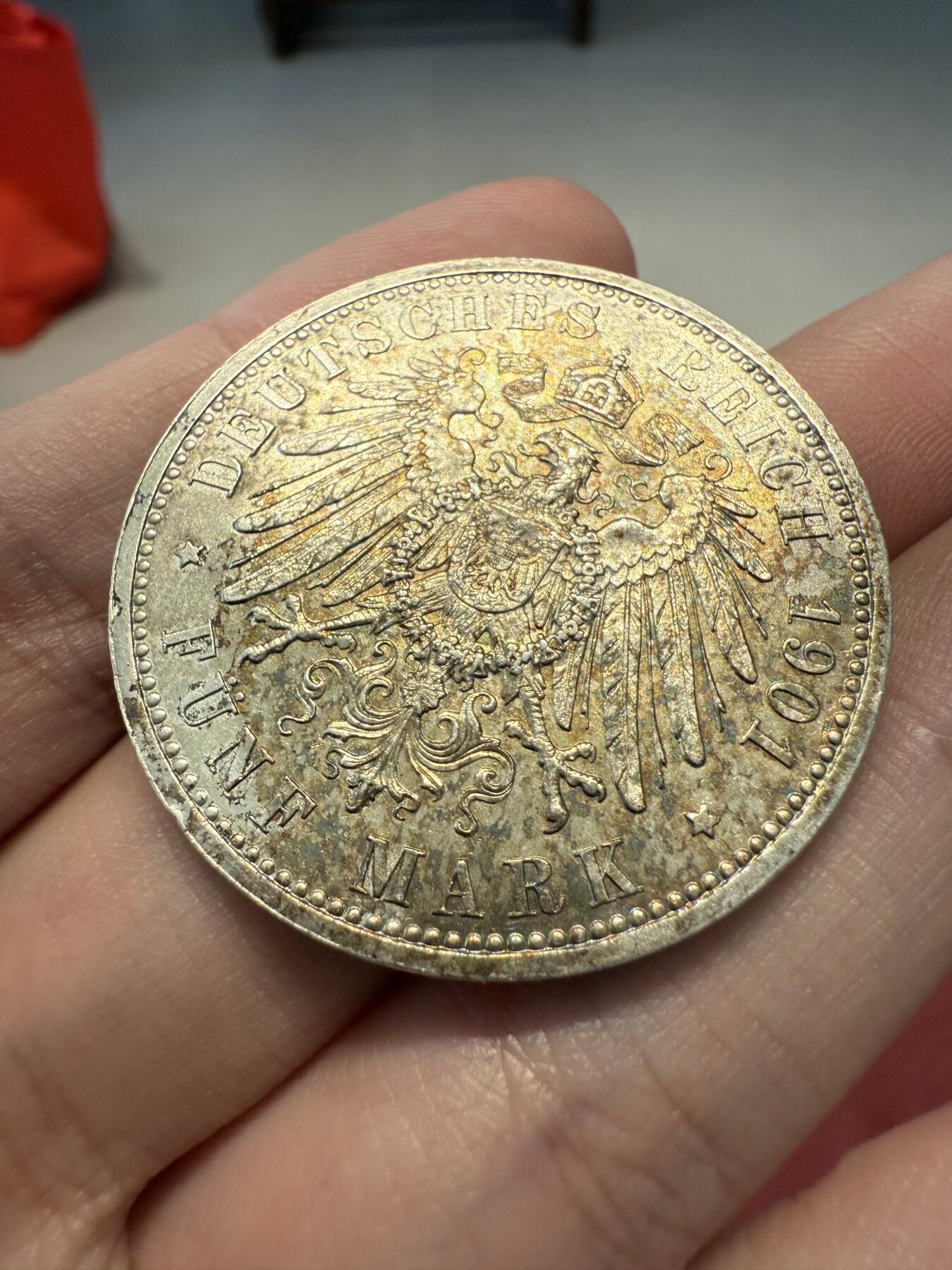 南宋泉阁俄币 外币 国币 专场第十三期【送拍无额外佣金】 德国 1901年 普鲁士建国200周年5马克大银币 好品 老包浆原味