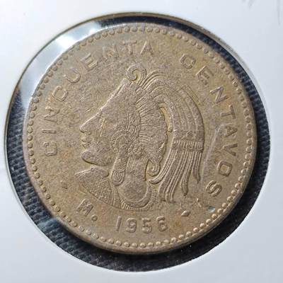 KK钱币收藏小铺 第305期 2月预留时间 周末发货 - 1956墨西哥50分 酋长铜币