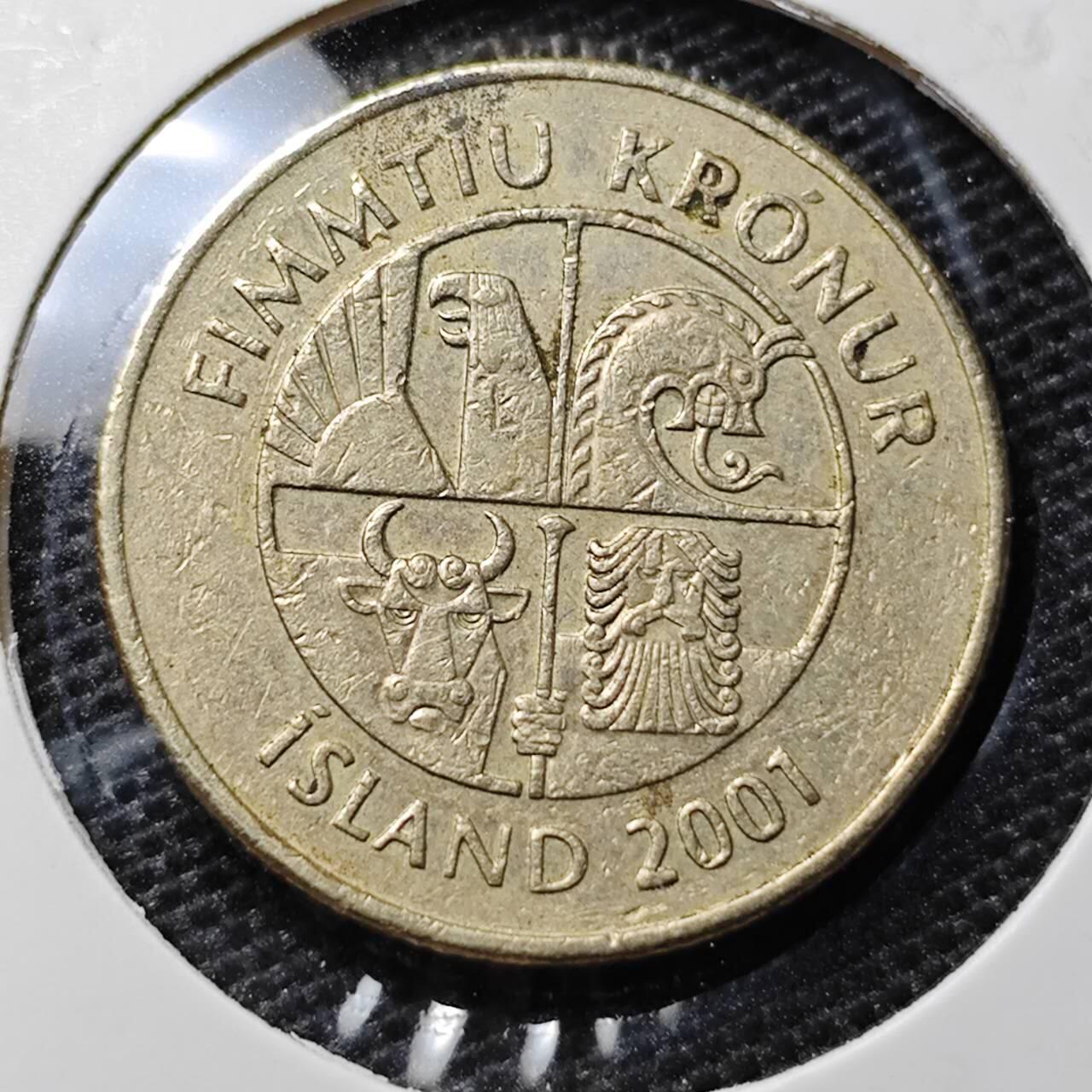 KK钱币收藏小铺 第305期 2月预留时间 周末发货 2001冰岛50克郎