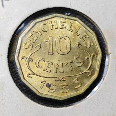 KK钱币收藏小铺 第304期 2月预留时间 周末发货 - 1953英属塞舌尔10分 好品