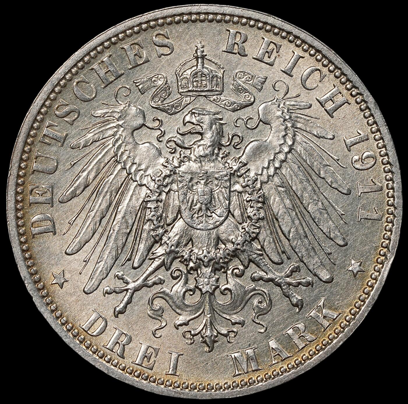 修遠堂世界钱币第七十六期 1911年巴伐利亚摄政王90大寿纪念3马克银币