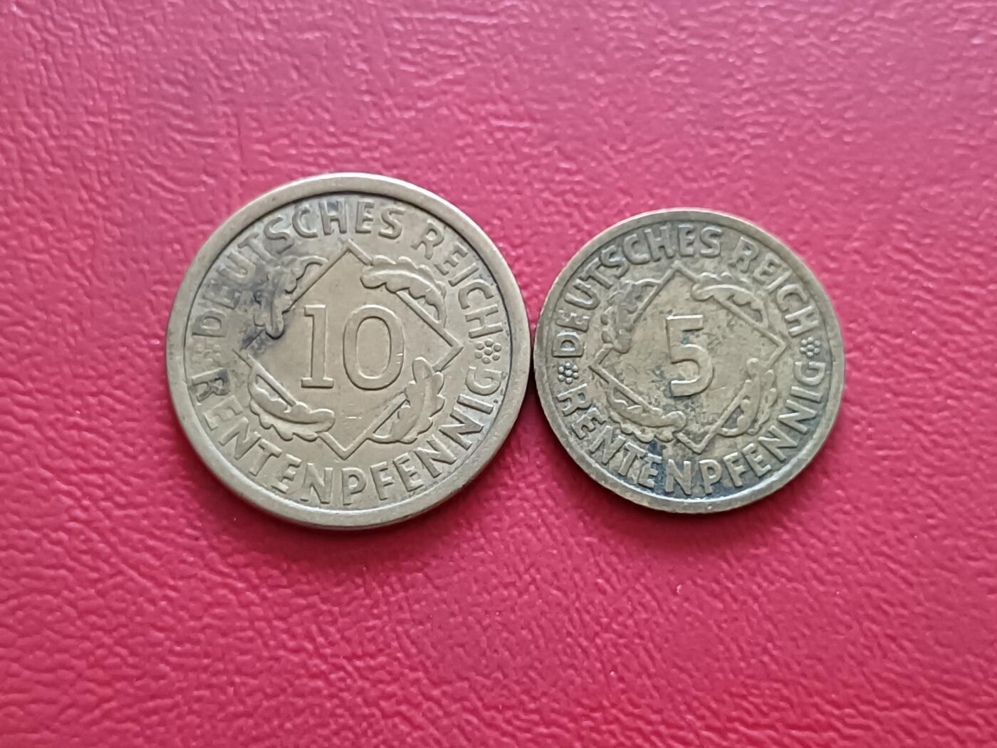 【云涧收藏】第四十场 德国魏玛1924年REN版A标5、10芬尼一对