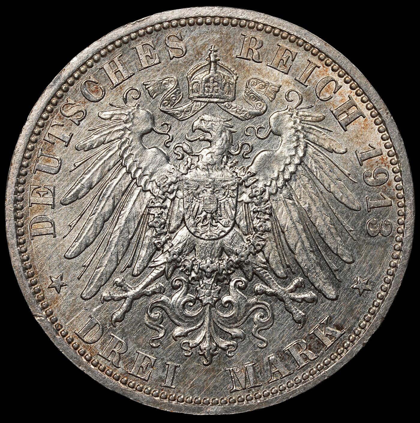 修遠堂世界钱币第七十六期 1913年普鲁士威廉二世登基25周年纪念3马克银币