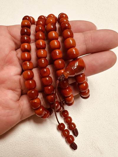 玉石翡翠玛瑙｜拍卖专场 瓦西南红双色108老型佛珠串｜配凉山州检证书