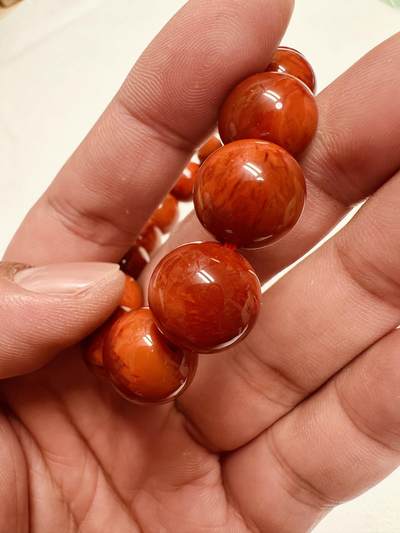 玉石翡翠玛瑙｜拍卖专场 瓦西南红双色火焰纹单圈佛珠手串｜配凉山州检证书