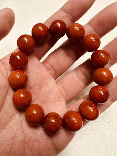 玉石翡翠玛瑙｜拍卖专场 瓦西南红双色火焰纹单圈佛珠手串｜配凉山州检证书