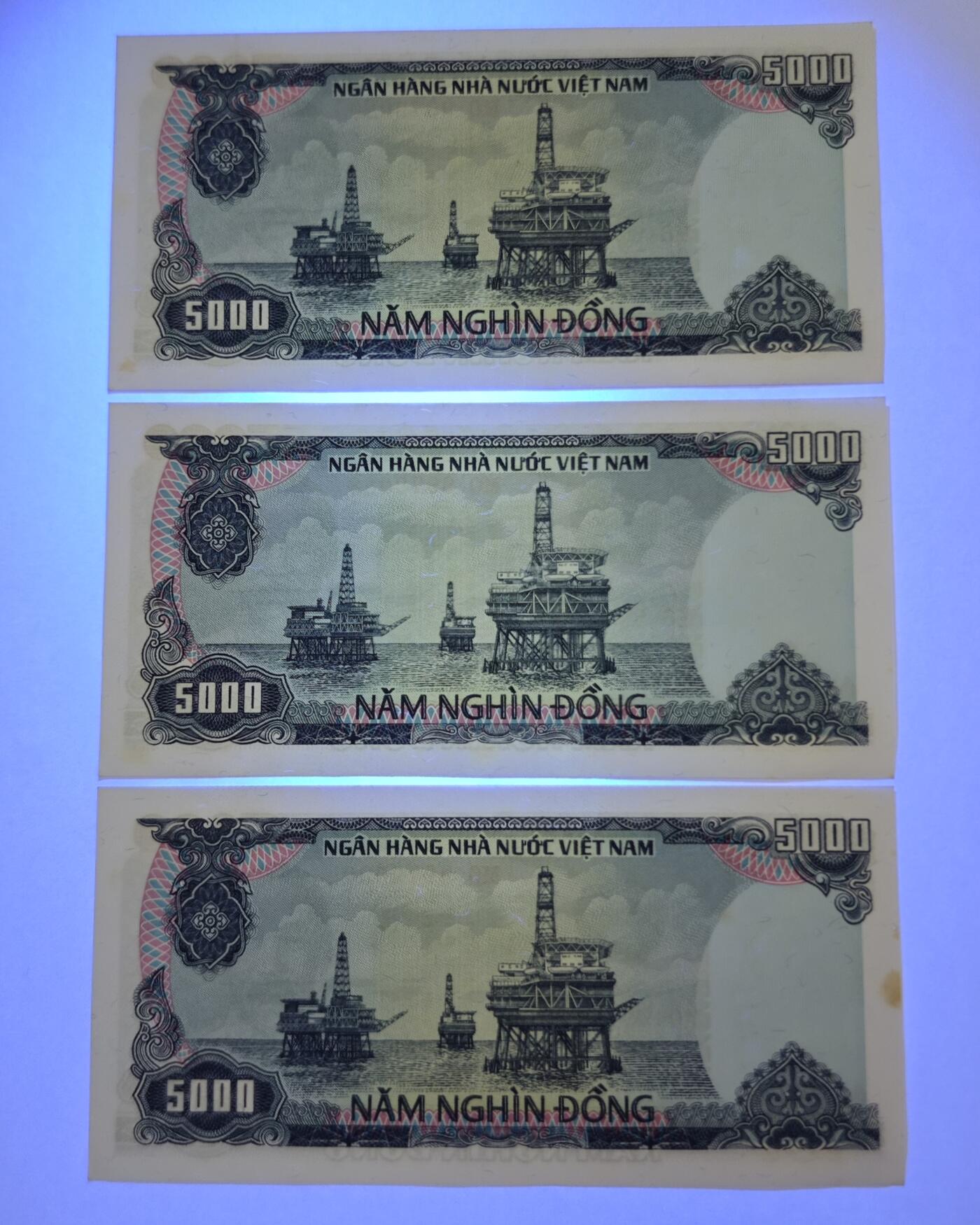 较少越南1987年5000盾靓品靓号退出流通老纸币原票直板3张一起打包出