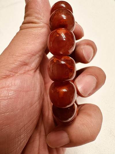 玉石翡翠玛瑙｜拍卖专场 瓦西南红双色火焰纹单圈手串｜配凉山州检证书