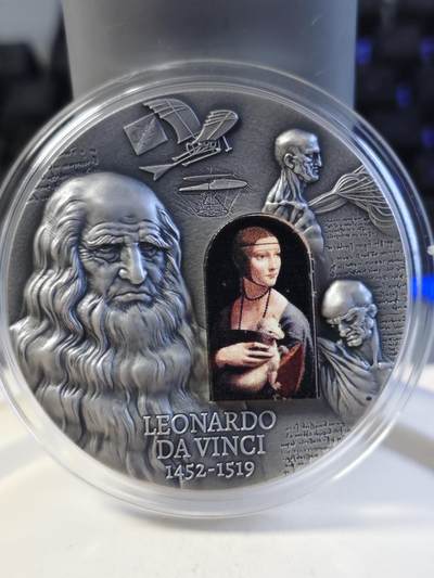 第165期拍卖【长期征集拍品】 - 喀麦隆2019年达芬奇500周年高浮雕2盎司纪念银币，999银，发行量500枚