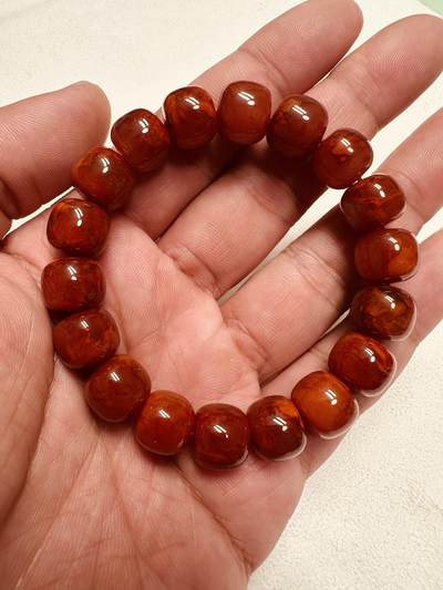 玉石翡翠玛瑙｜拍卖专场 瓦西南红双色火焰纹单圈手串｜配凉山州检证书