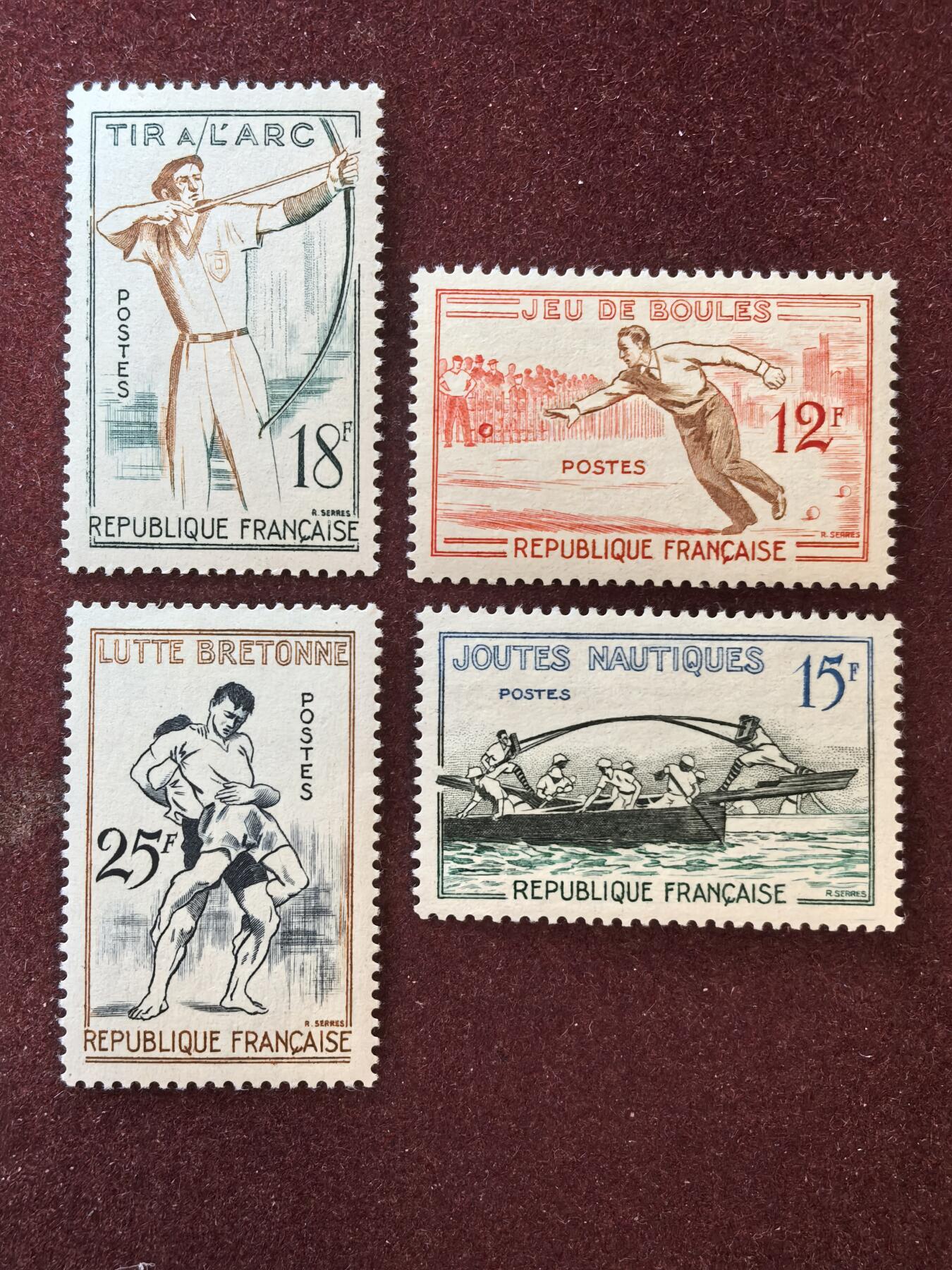 联合阁邮币社™ ——“精品多国邮票”👍🏻👏🏻👍🏻👏🏻 法国1958年 民间体育活动 4全 无贴原胶