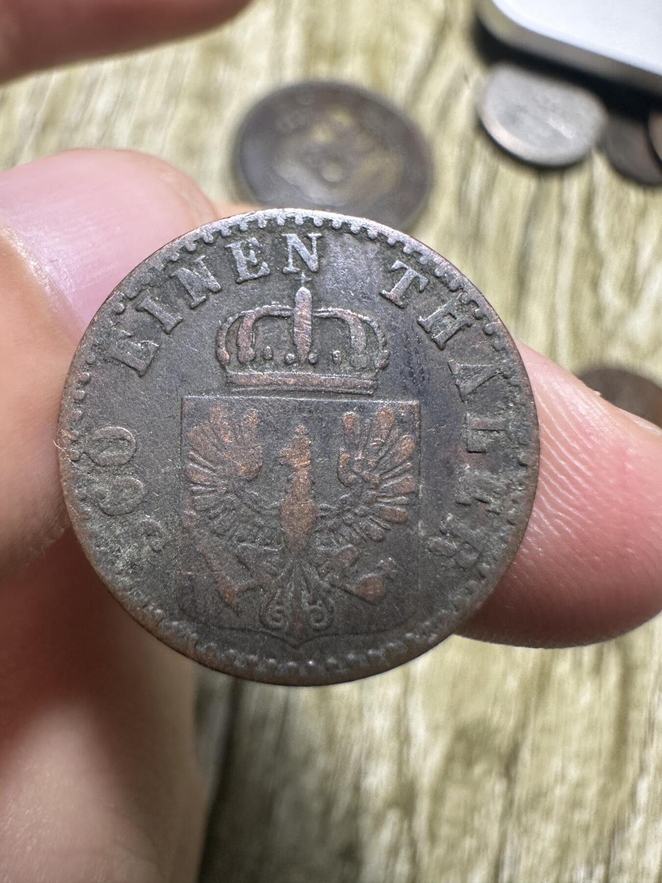 章，世界钱币 德国普鲁士1芬尼 1861年A版 品相不错，早期年份少见
