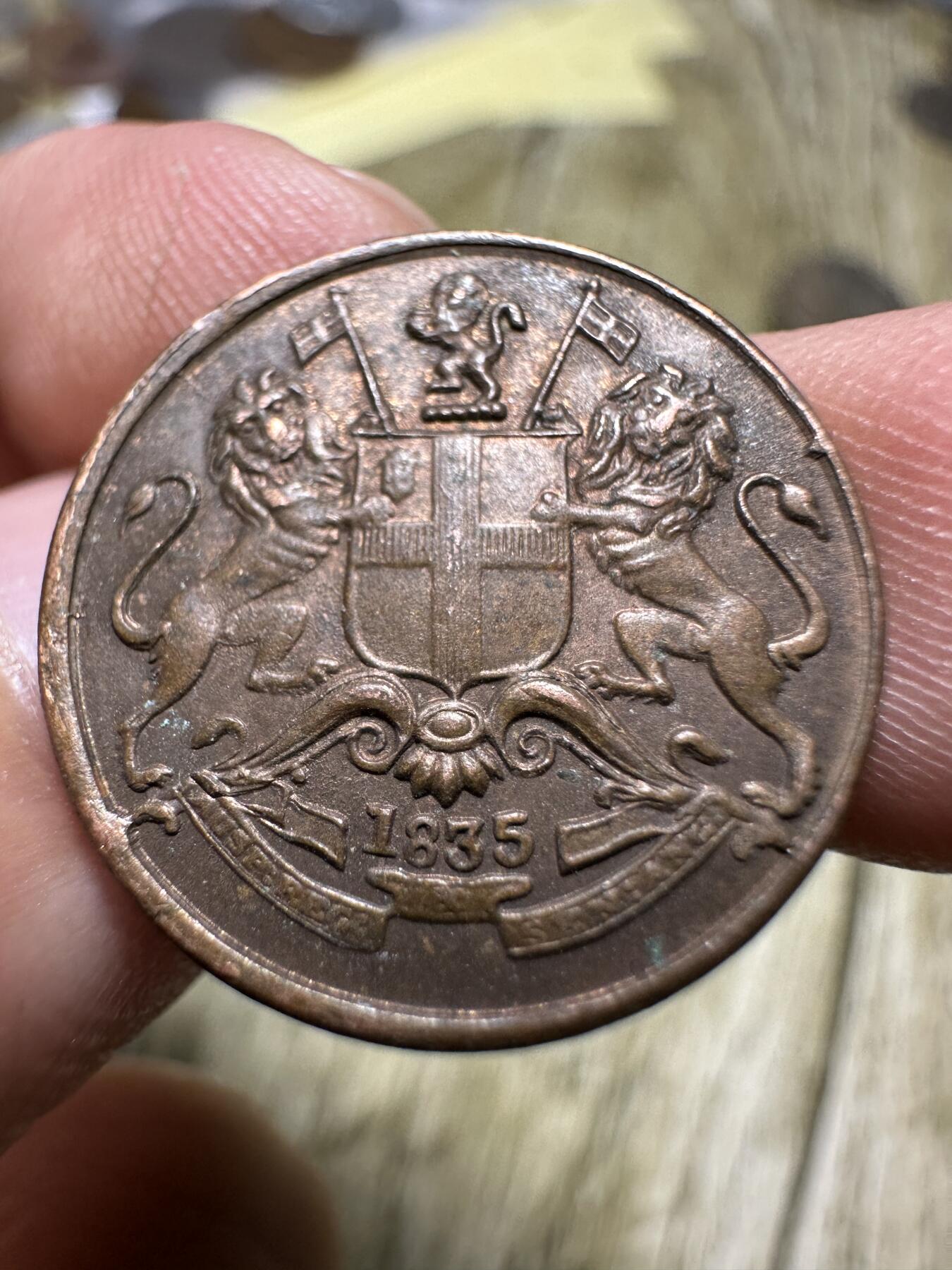 章，世界钱币 带光未流通！英属东印度公司，1835年1/12安娜铜币，该币只在1835年和1848年发行