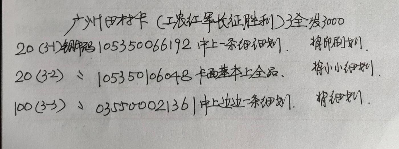 公藏第50期裸卡拍卖 广州田村卡（J44  工农红军长征胜利60年）3全发行3000，品相钢印码见描述。