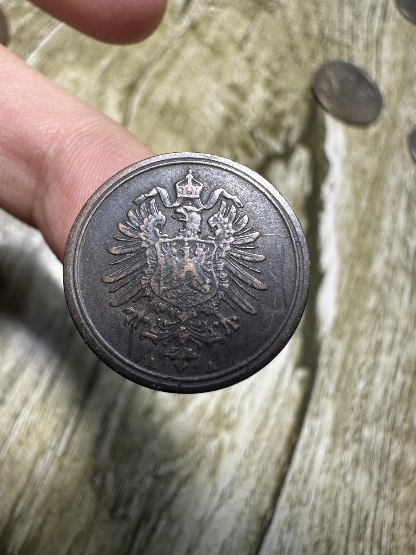 章，世界钱币 德意志共和国 1芬尼 1875年A版，早期年份，少见