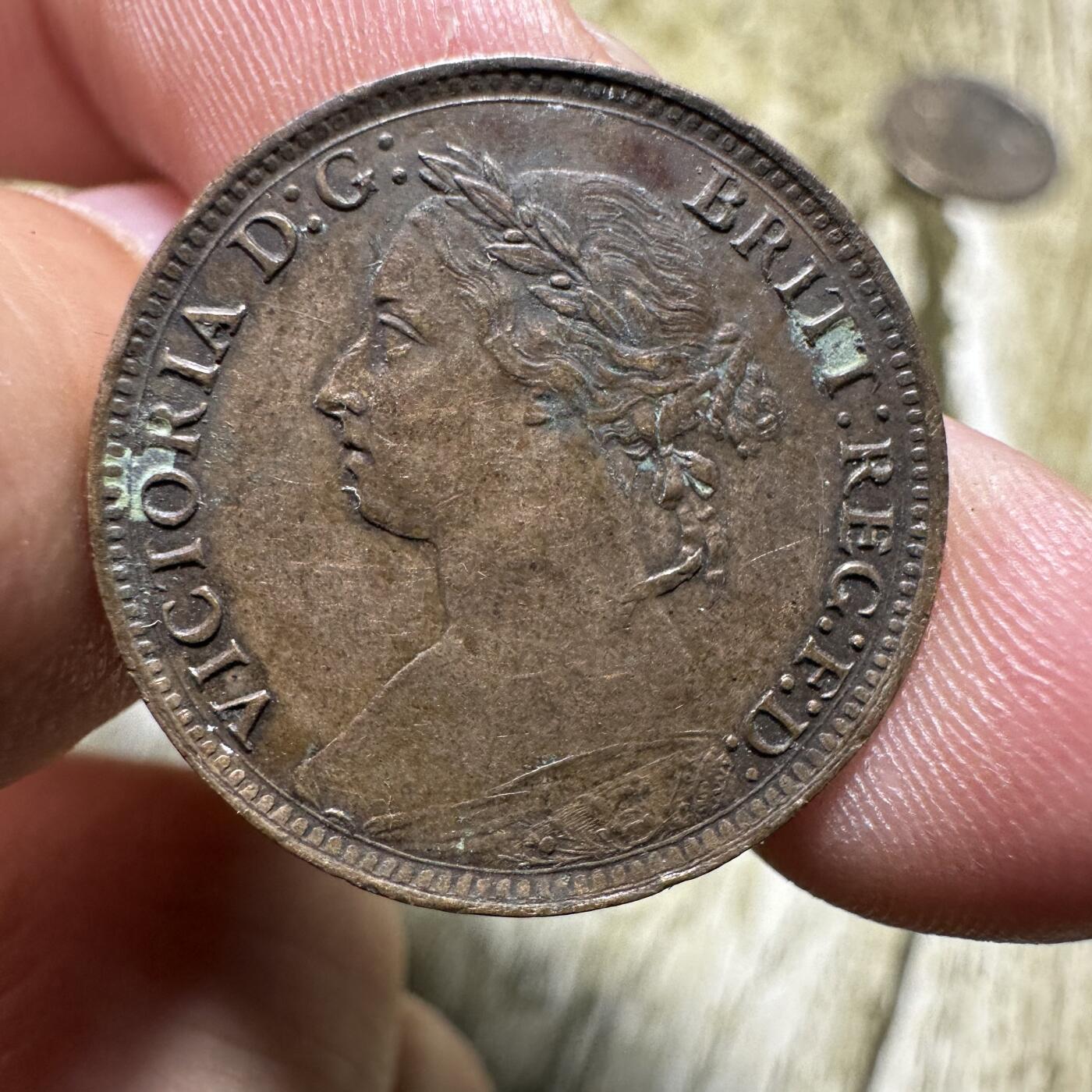 章，世界钱币 英国维多利亚1法新铜币，1891年，少见