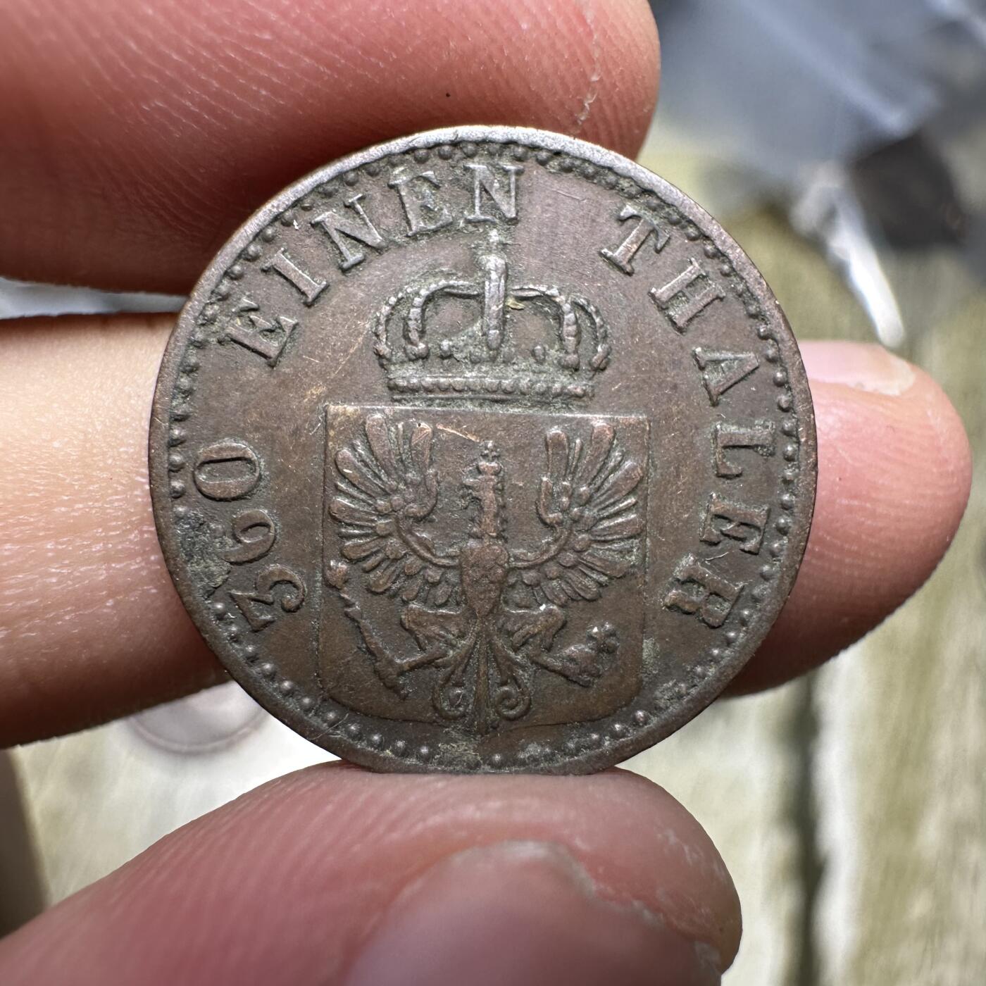 章，世界钱币 德国普鲁士1芬尼 1870年A版 品相不错，少见