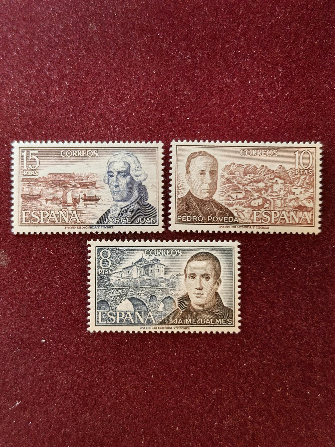 联合阁邮币社™ ——“精品多国邮票”👍🏻👏🏻👍🏻👏🏻 西班牙1974年 名人 3全 无贴原胶
