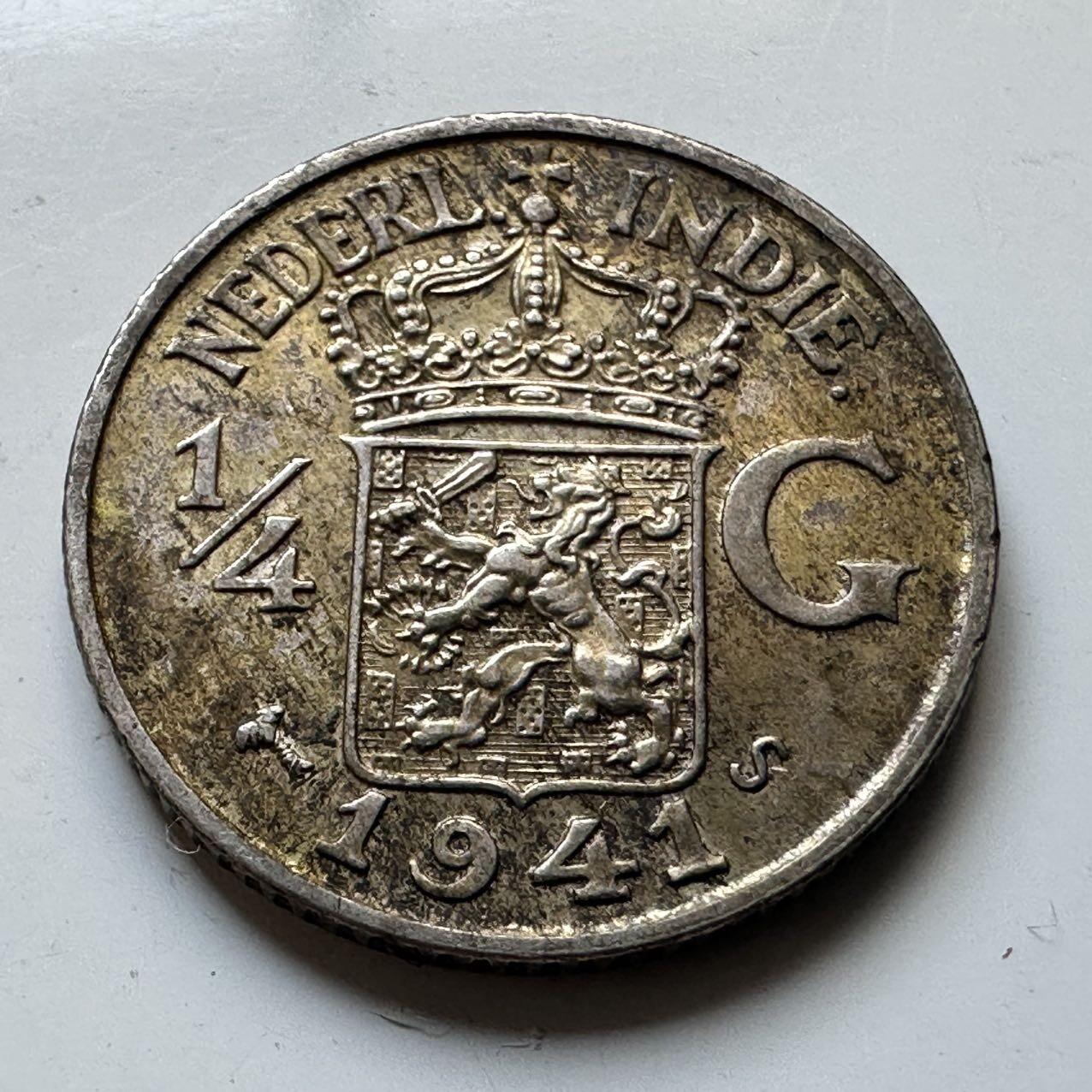 🌹外币初藏🌹🐯2025年第70场  每周二四六晚8️⃣点 接代拍 荷属东印度1941年S版1/4盾银币 好品