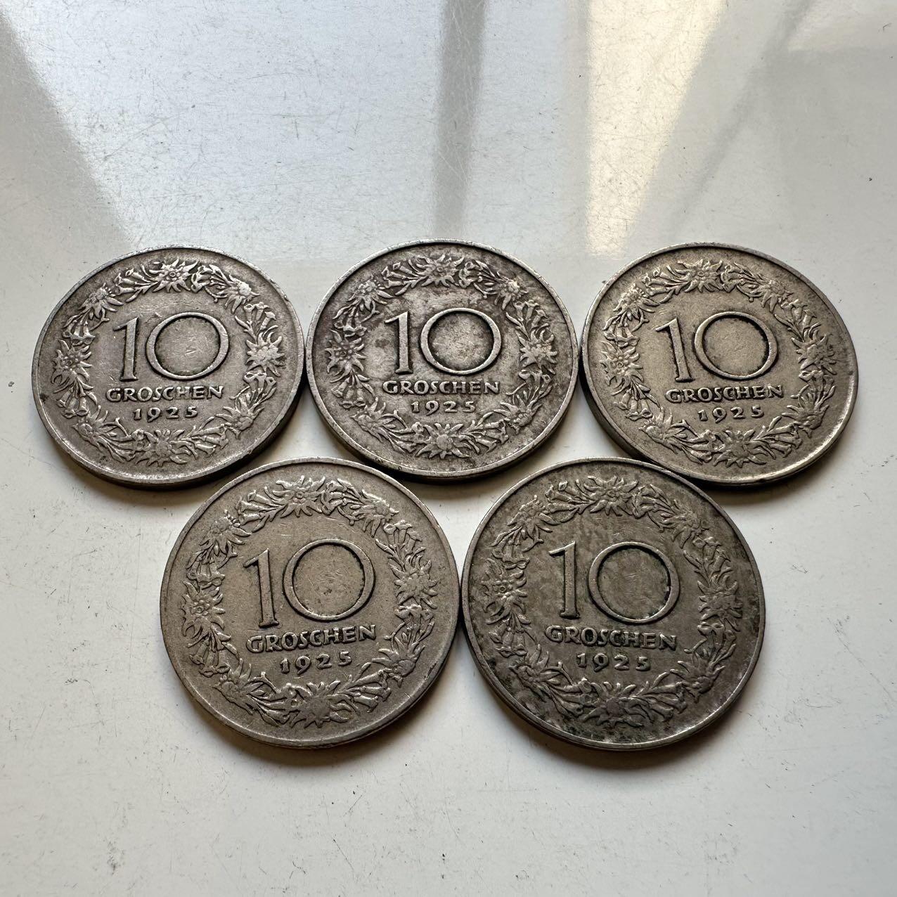 🌹外币初藏🌹🐯2025年第70场  每周二四六晚8️⃣点 接代拍 奥地利1925年10格罗申5枚