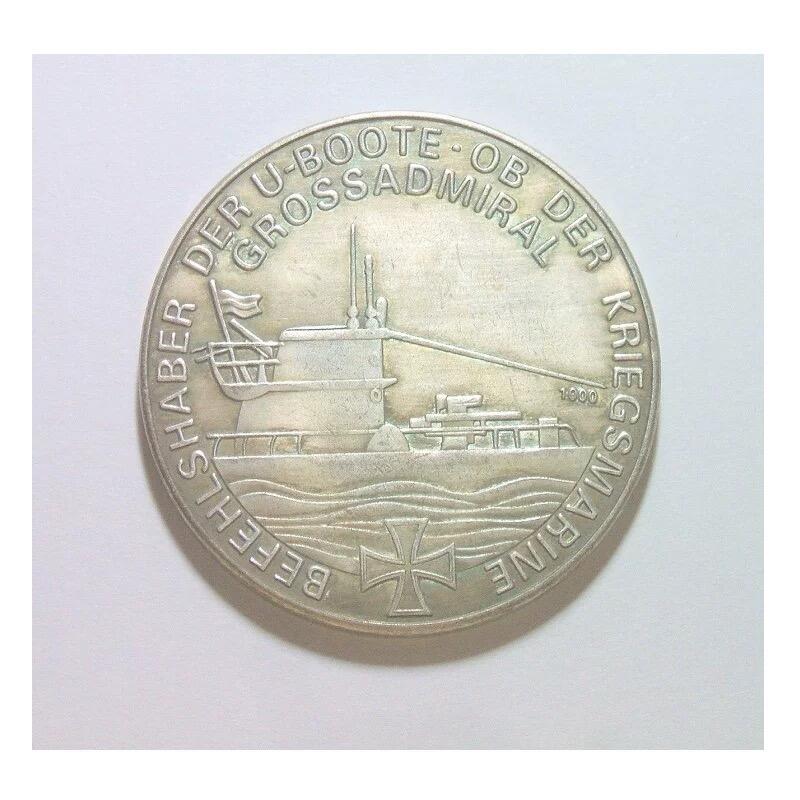 德国第三帝国海军元帅邓尼茨+U型潜艇 高浮雕精制大银章 40MM 25克
