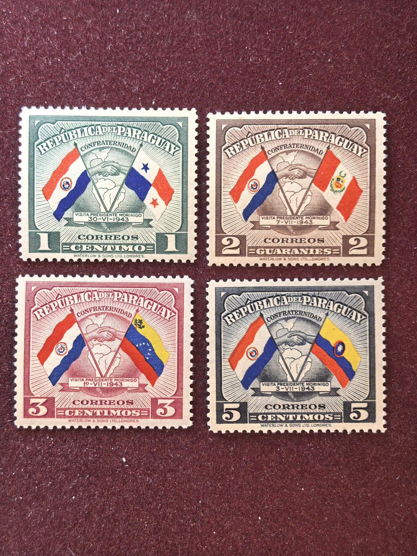 联合阁邮币社™ ——“精品多国邮票”👍🏻👏🏻👍🏻👏🏻 巴拉圭1945年 总统出访美洲各国 全新原胶无贴
