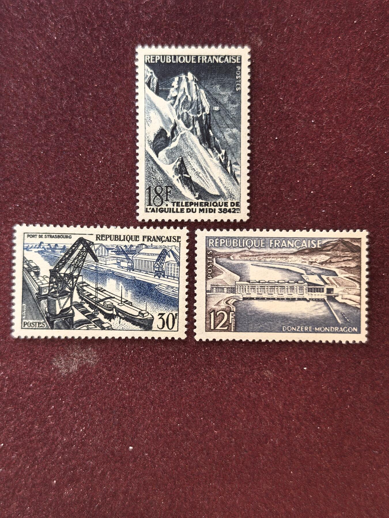联合阁邮币社™ ——“精品多国邮票”👍🏻👏🏻👍🏻👏🏻 法国1956年 技术成就 3全 无贴原胶