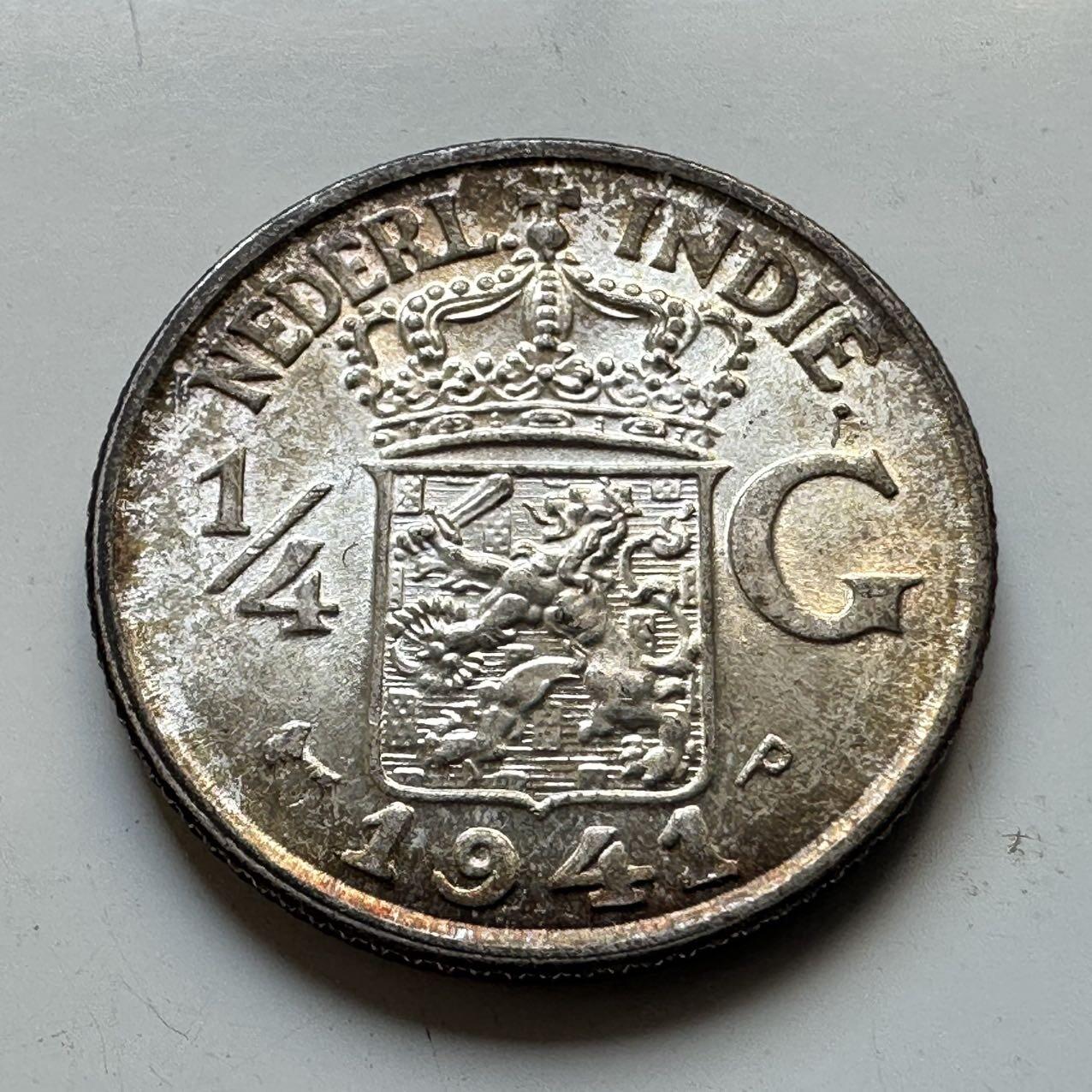 🌹外币初藏🌹🐯2025年第70场  每周二四六晚8️⃣点 接代拍 荷属东印度1941年P版1/4盾银币 原光